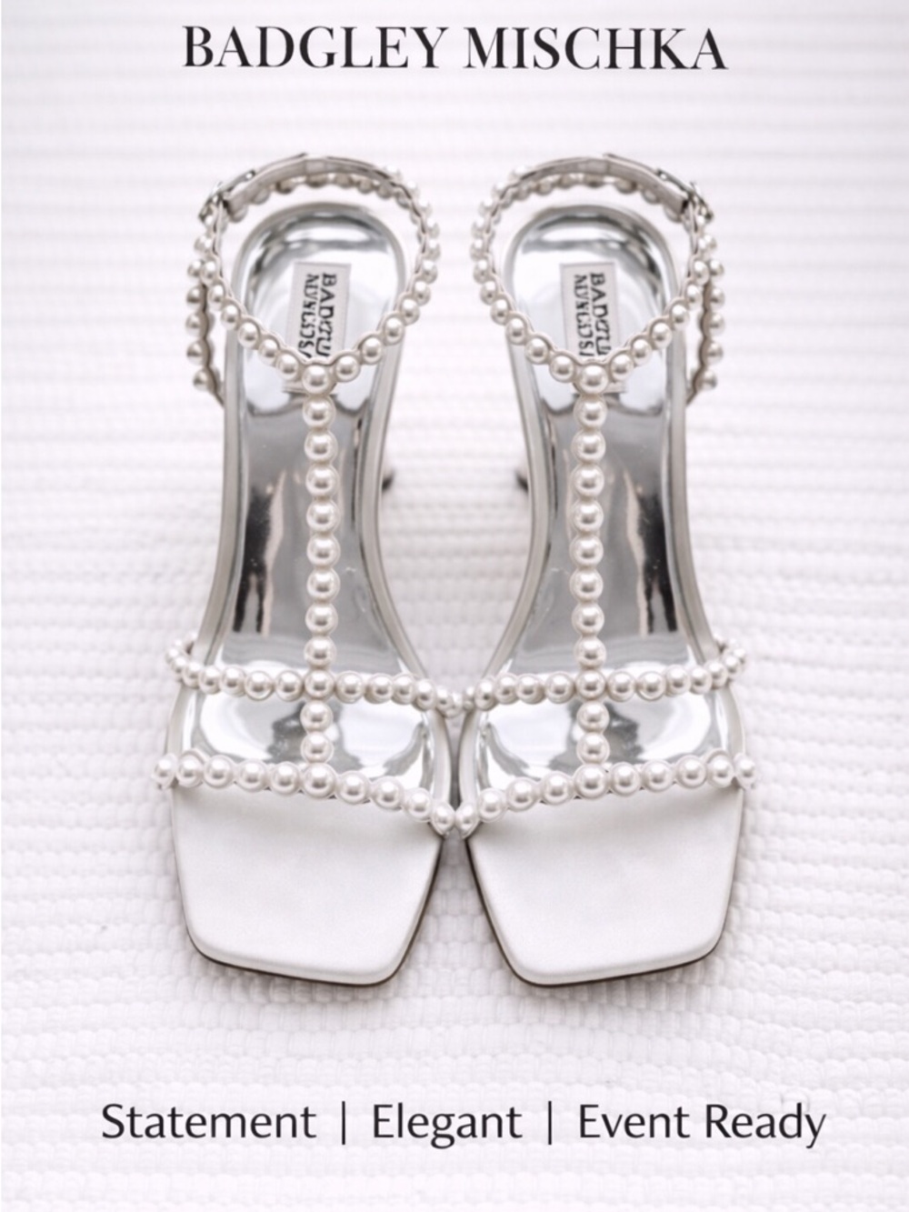 Badgley Mischka Satin Pearl Heels Silver Ankle Strap Sandals Sz 10